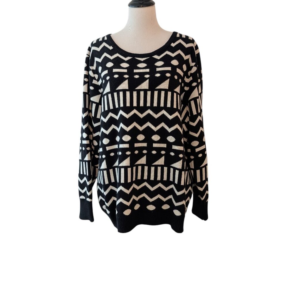 Lazy Oaf Unisex One Size Black White Abstract Geometric Pullover L/S Sweater